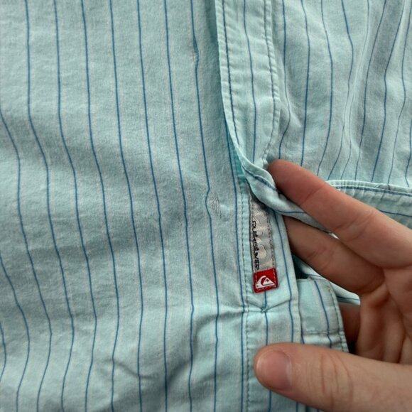 Quiksilver Large Striped Point Cotton Polyester Blue Men Pocket Button Up Shirt - Picture 10 of 15